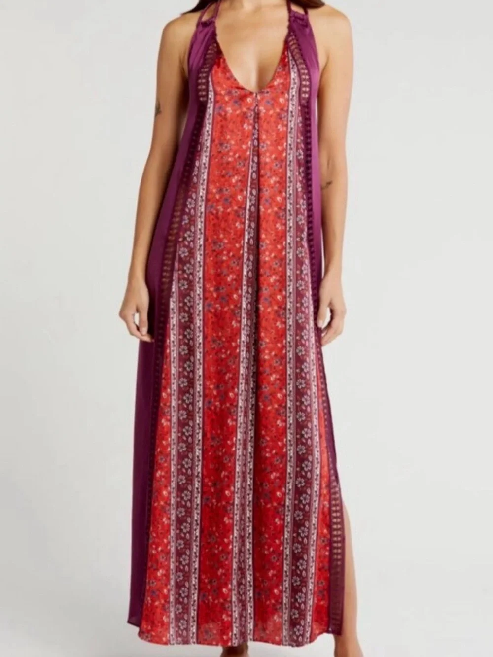 Free People Intimately Bohemian Nights Maxi Slip Dress XS Burgundy Red Nightgown